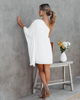 Side To Side One Shoulder Statement Dress - White Ins Street